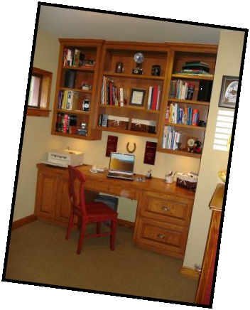 This is a picture of a great home office that we could build for you! It's just a mater of a simple remodeling of an existing room or the addition of a new room or a back yard extra building.