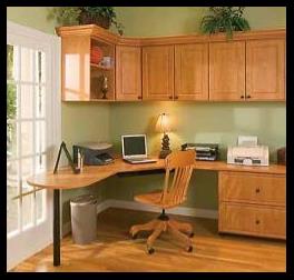 This is a picture of a great home office that we could build for you! It's just a mater of a simple remodeling of an existing room or the addition of a new room or a back yard extra building.